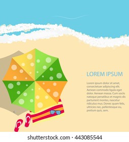 Summer Time Background. Sunny Beach in Flat Design Style Vector Illustration EPS10
