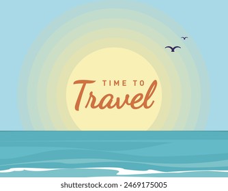 Fondo del tiempo del verano con el texto, fondo colorido del atardecer del océano tropical, tiempo para viajar, Ilustración vectorial