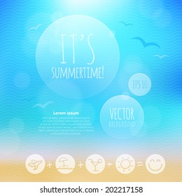 Summer time background with text. Vector illustration of a glowing summer seaside.