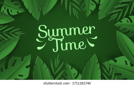 summer time background with tropical leaf on green background
