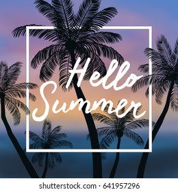 Summer time  background. Vector illustration with palm trees.