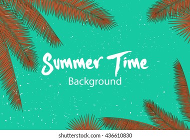 Summer Time Background. Vintage backdrop with stylized palm leaves.