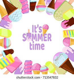 it is summer time banner - background with ice cream. Vector illustration