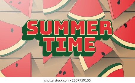 Banner de verano y sandía de fondo