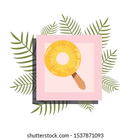 summer time banner branches foliage pineapple popsicle vector illustration