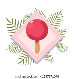 summer time banner branches foliage round popsicle vector illustration