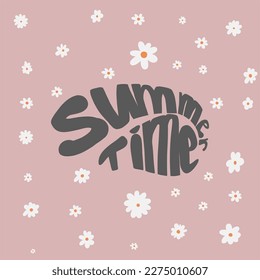 Summer time banner with camomile cute hand drawn