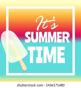 Summer time banner, flyer or poster. Vector illustration with text inside white frame.