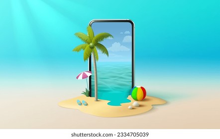 Teléfono con banner de verano, aplicación de bar de fiestas de temporada, fruta tropical. Ilustración del vector