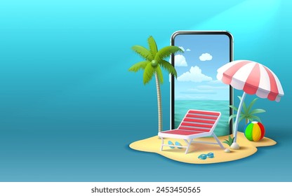 Summer time banner phone, season party bar app, tropical fruity. Vector illustration