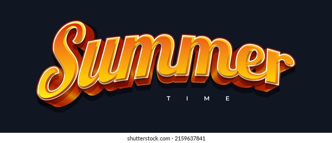 Cartel o afiche de verano con estilo de texto naranja 3D. Letras de verano aisladas en fondo azul