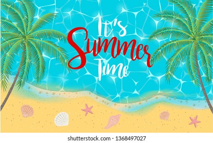 It's Summer Time banner. Promo web banner template for summer sale.Concept of seasonal vacation in tropical country.Trendy texture. Season vocation, weekend, holiday logo. Summer Time Wallpaper. 