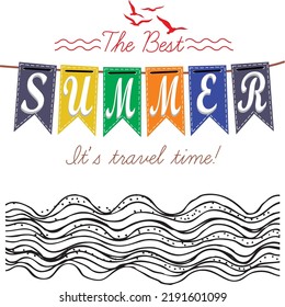 summer time banner with sea and texts illustration