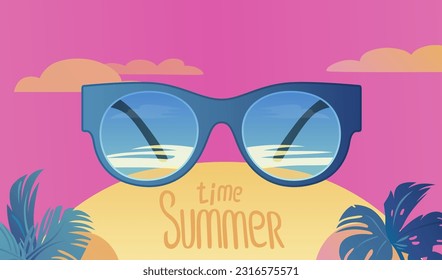 Summer time banner, sunlight on the background of the sun. Vector illustration