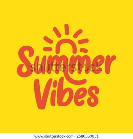 Summer time banner template with hand drawn lettering and sun rays vector illustration. Summer logotype, sticker, label, tag. Summer holidays poster.