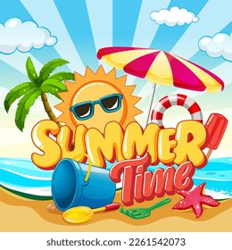 Summer time banner template illustration