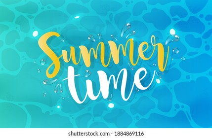 Summer time banner. Water surface with sunlight reflection and ripples on the background surface. Sparkling sunlight shines underwater in a clean pool, sea