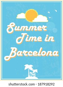 Summer Time in Barcelona, Poster design, vector illustration. Touristic Greeting card