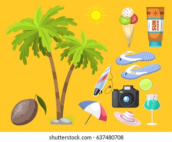 Summer time beach accessories vector illustration 