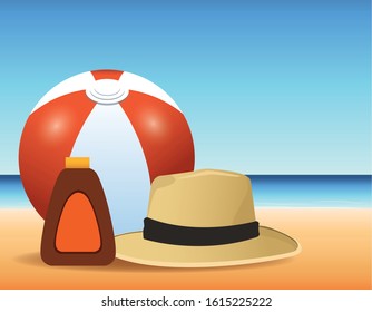 summer time in beach ball sun bronzer vacations vector illustration