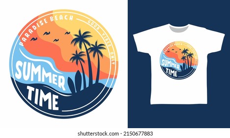 Summer time beach cartoon tshirt concept designs