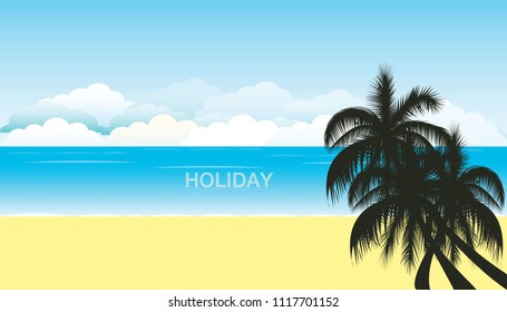 Summer time at the beach with coconut leaf background.vector illustration.