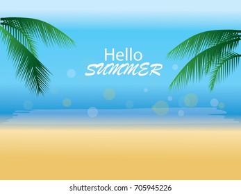 Summer time at the beach with coconut leaf background.vector illustration. 