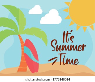 summer time with beach elements vector illustration design