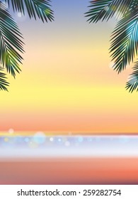 Summer time at the beach evening with bokeh effect vertical