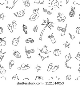 Summer time beach holiday seamless pattern. ready to print hand drawing cartoon style design for paper, fabric production.