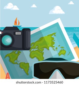 summer time beach with icons