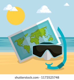 summer time beach with icons