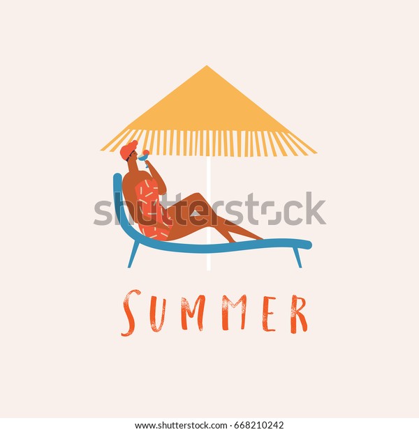 夏の時間のビーチイラスト ベクター画像 日光浴をする女性は日光と海を楽しむ のベクター画像素材 ロイヤリティフリー