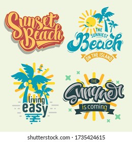 Summer Time Beach Life Hand Lettering  Vector Illustrations Set Designs.