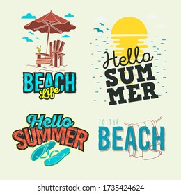 Summer Time Beach Life Hand Lettering  Vector Illustrations Set Designs.