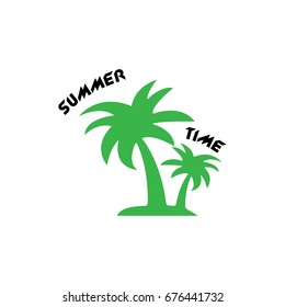 Summer Time Beach Party Poster. Summer vector illustration with palm trees and palm leaves.