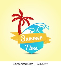 Summer Time in Beach Sea Shore with Realistic Objects. Vector Illustration.