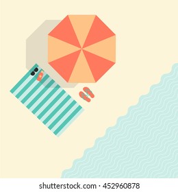 Summer Time in Beach Sea Shore vector Illustration.