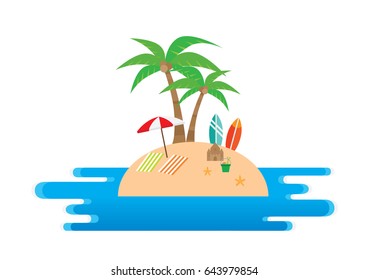 Summer Time in Beach Sea Shore with objects. Vector Illustration.