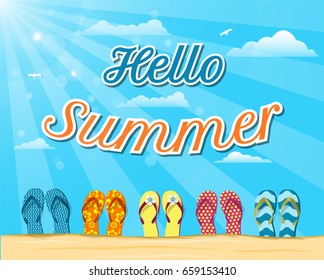 Summer Time in Beach Sea Shore with Realistic Objects