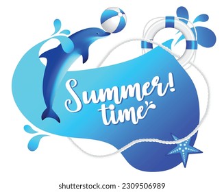 Summer Time Beach Shape - Modern abstract vector banner - Blue Web Template