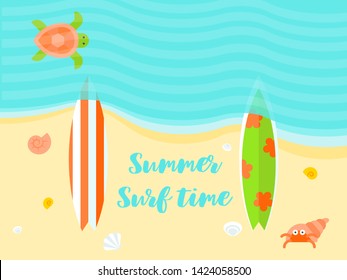 Summer time in beach with Surfboard poster