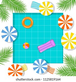 summer time beach vacation swimming pool background , top view from above
