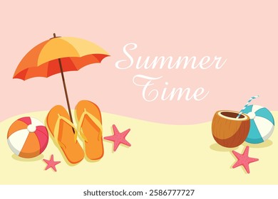 Summer Time in Beach, vector illustration 