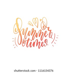 Summer time. Beautiful lettering. Summer inscription. The inscription is by hand in black. Design for postcards, banners, posters, T-shirts