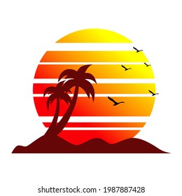 Sommerzeit schöner Sonnenuntergang, flaches Design für T-Shirt oder anderes