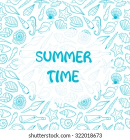 Summer time blue seashell card