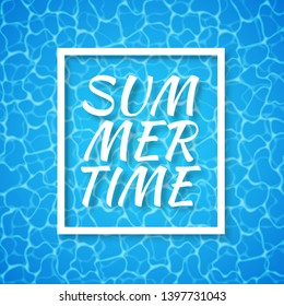 Summer time. Blue water background. Seamless blue ripples pattern. Water pool texture bottom background. Vector illustration.