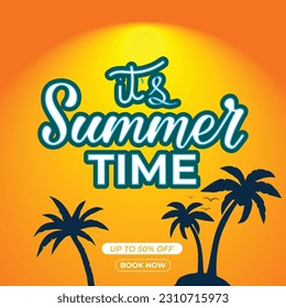 It's summer time. business promotion web banner template design for social media. Tourism, summer holiday tour online marketing, post or poster with abstract gradient background. vector illustrations.