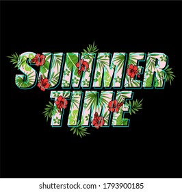 Summer Time California, Los Angeles typography. T-shirt graphics with tropic palms. Vector